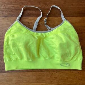 Champion Neon Yellow Sports Bra Moisture-Wicking Racerback w Adjustable Straps